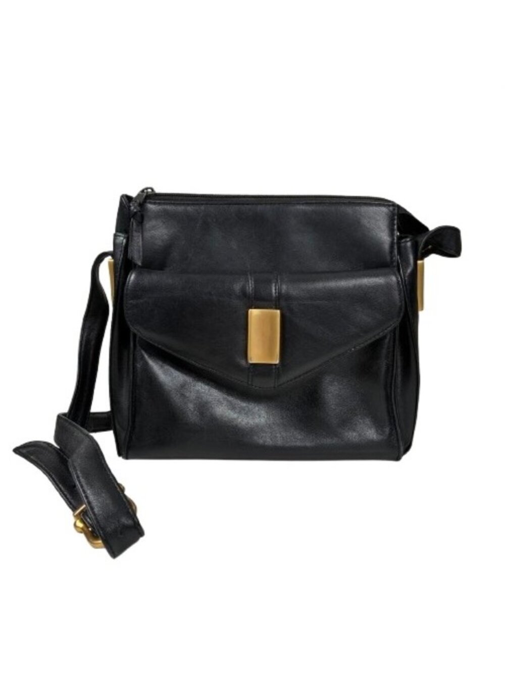 VTG 80s Mano Genuine Leather Crossbody Multi Pocket Organizer Bag Black